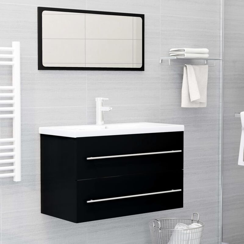 

Conjunto de muebles de baño 2 piezas aglomerado negro