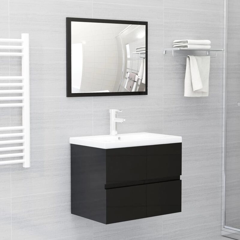 

Conjunto de muebles de baño 2 piezas aglomerado negro brillante