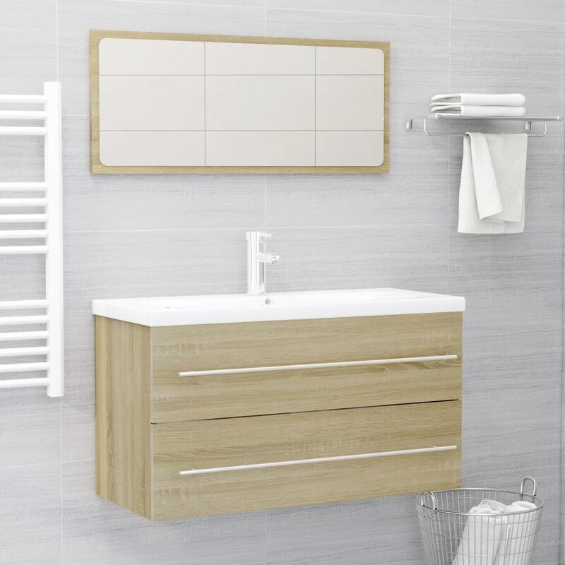 

Conjunto de muebles de baño 2 piezas aglomerado roble Sonoma