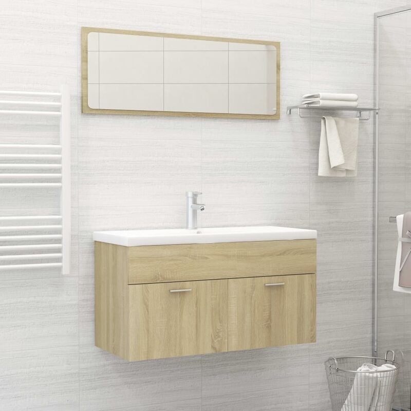 

Conjunto de muebles de baño 2 piezas aglomerado roble Sonoma