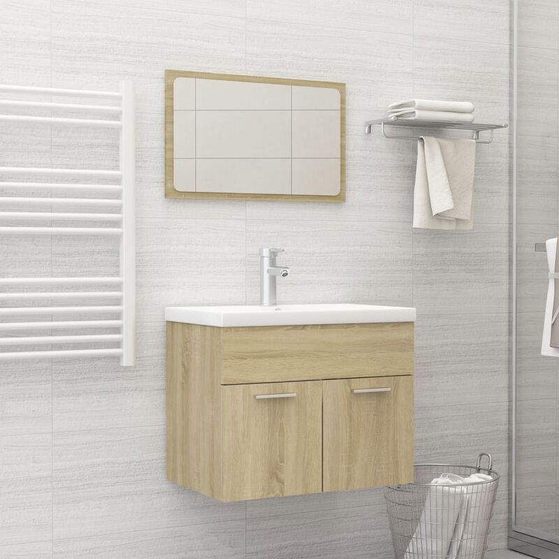 

Conjunto de muebles de baño 2 piezas aglomerado roble Sonoma