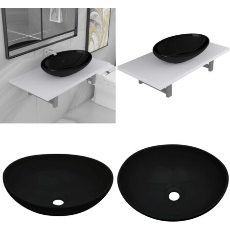 Conjunto de muebles de baño 2 piezas cerámica blanco - Estante de baño - Lavabo ovalado