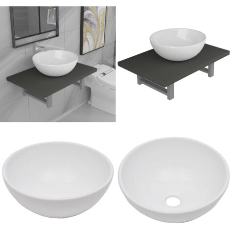 Conjunto de muebles de baño 2 piezas cerámica gris - Estante de pared - Lavabo cerámico