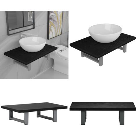 Conjunto de muebles de baño 2 piezas cerámica negro - Estante de baño - Lavabo redondo
