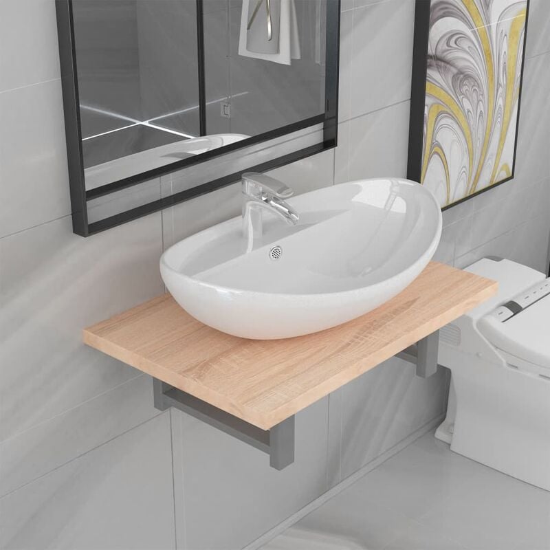 

Happyshopping - Conjunto de muebles de bano 2 piezas ceramica roble