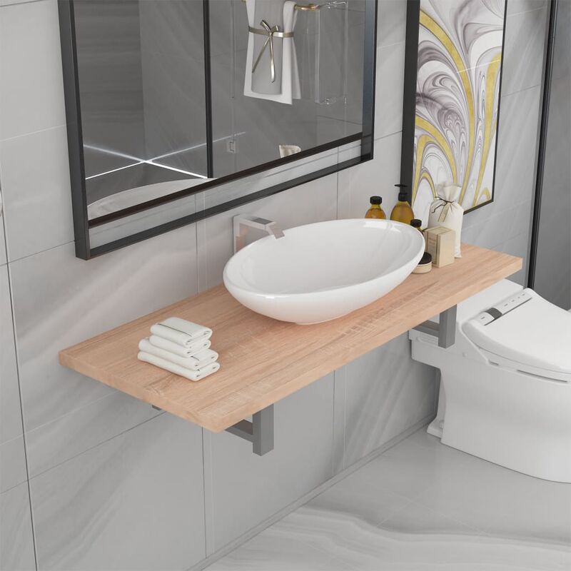 

Happyshopping - Conjunto de muebles de bano 2 piezas ceramica roble
