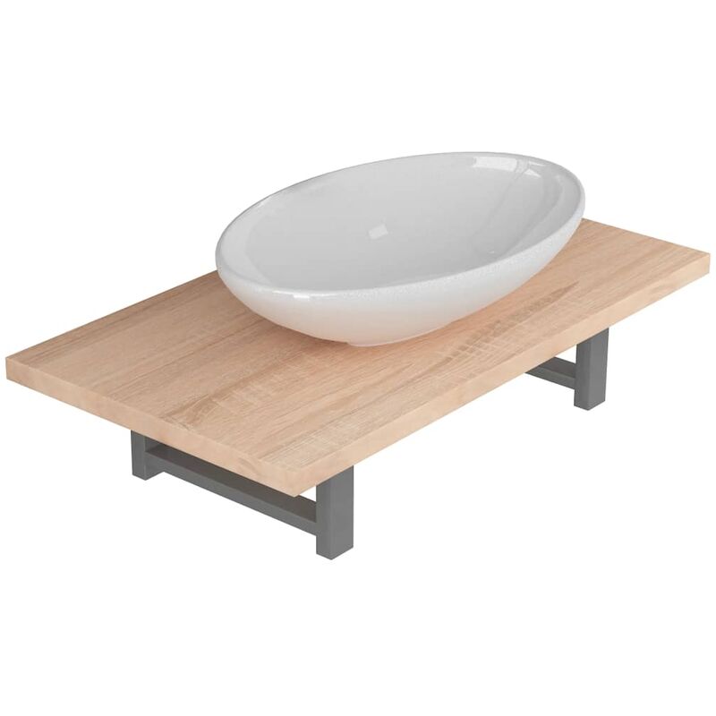 

Happyshopping - Conjunto de muebles de bano 2 piezas ceramica roble