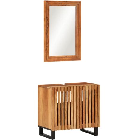 Conjunto de muebles de baño 2 piezas madera maciza de acacia