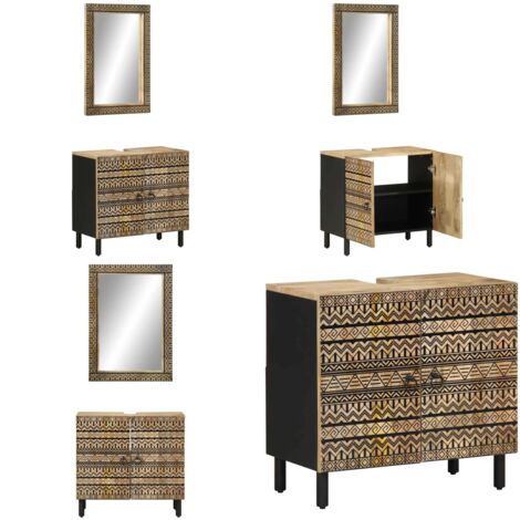 Conjunto de muebles de baño 2 piezas madera maciza de mango - Armario de baño - Espejo de baño