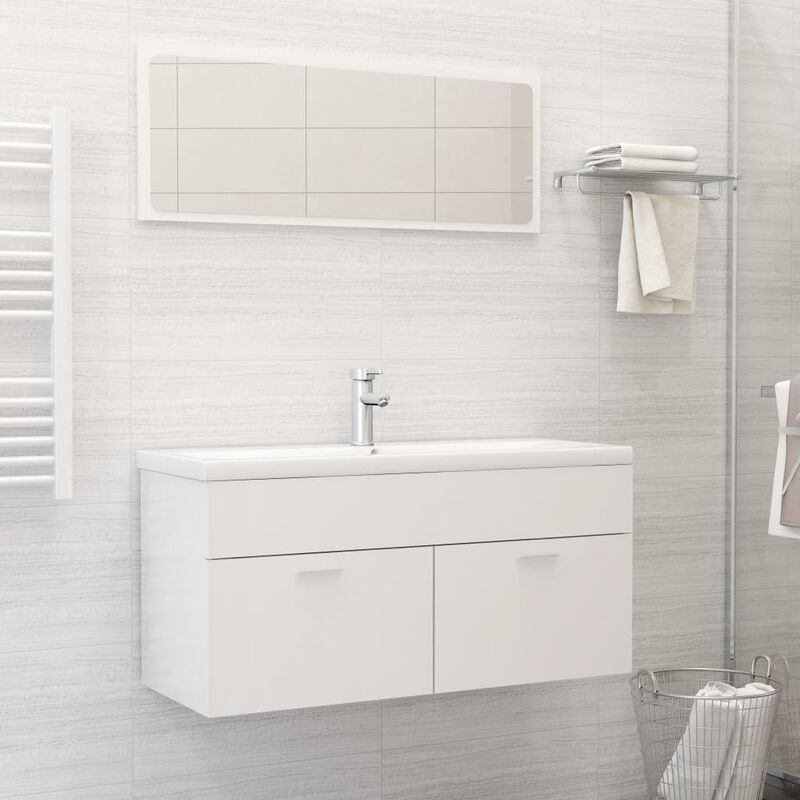 

Conjunto de muebles de baño 2 pzas aglomerado blanco brillante