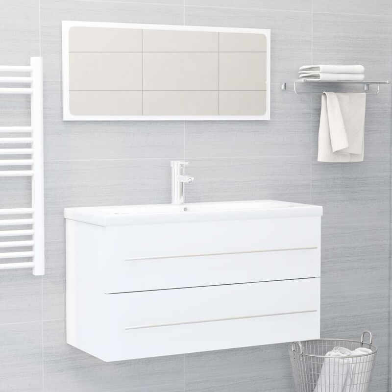

Conjunto de muebles de baño 2 pzas aglomerado blanco brillante