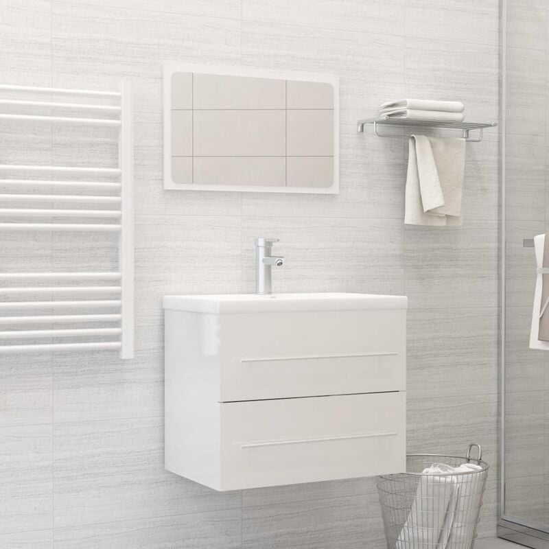 

Conjunto de muebles de baño 2 pzas aglomerado blanco brillante