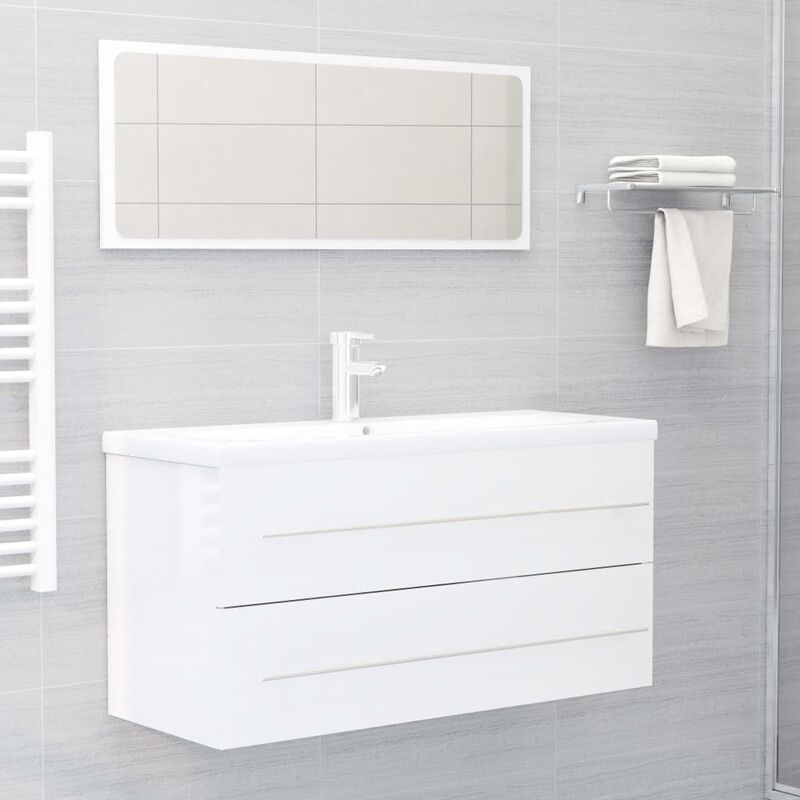 

Conjunto de muebles de baño 2 pzas aglomerado blanco brillante