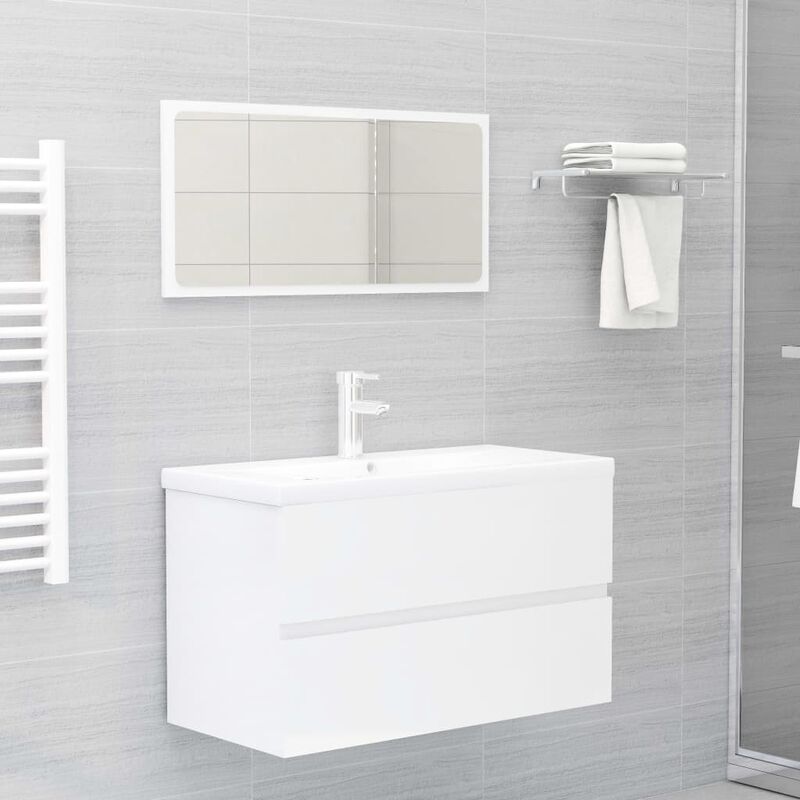 

Conjunto de muebles de baño 2 pzas aglomerado blanco brillante