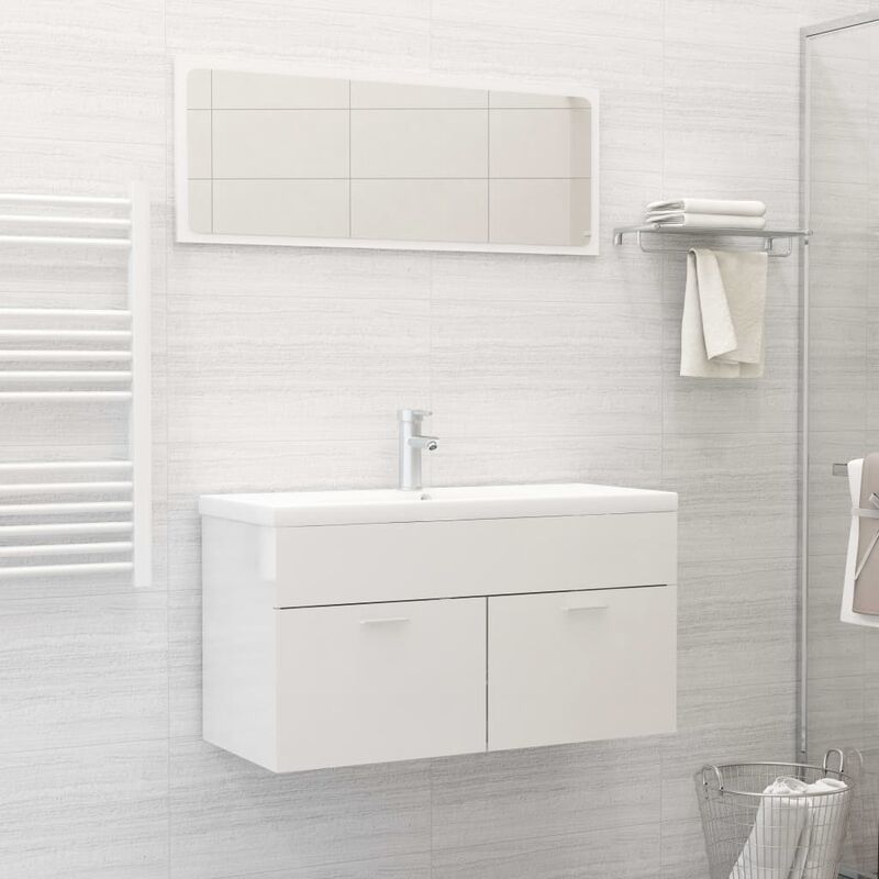 

Conjunto de muebles de baño 2 pzas aglomerado blanco brillante