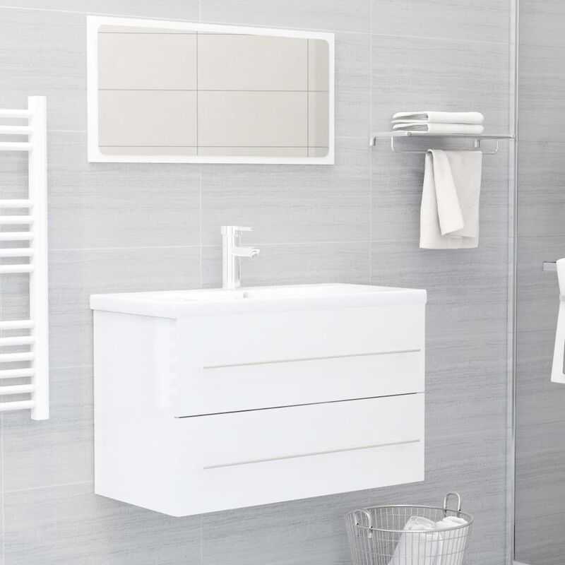 

Conjunto de muebles de baño 2 pzas aglomerado blanco brillante
