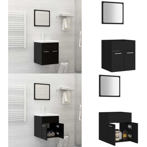 Conjunto de muebles de baño 2 pzas madera contrachapada negro - Armario de baño - Espejo de baño