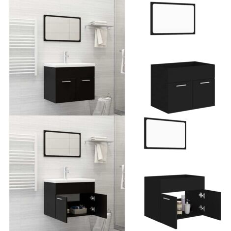 Conjunto de muebles de baño 2 pzas madera contrachapada negro - Espejo de baño - Muebles de baño