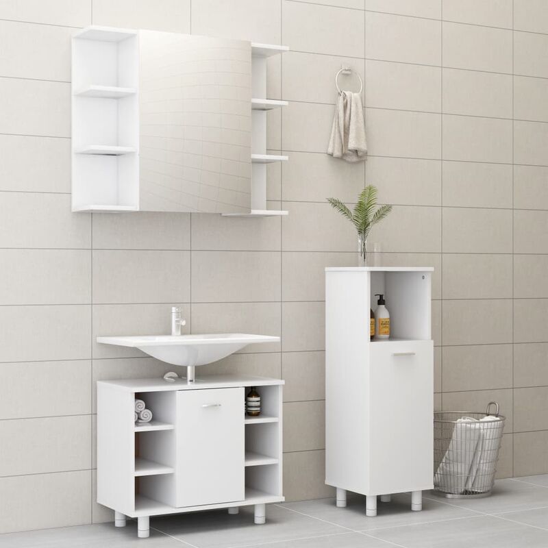 

Conjunto de muebles de baño 3 piezas aglomerado blanco