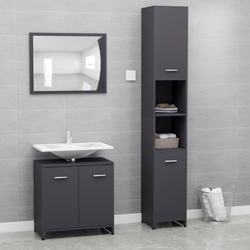 

Conjunto de muebles de baño 3 piezas aglomerado gris