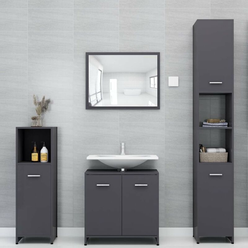 

Conjunto de muebles de bano 3 piezas aglomerado gris brillante