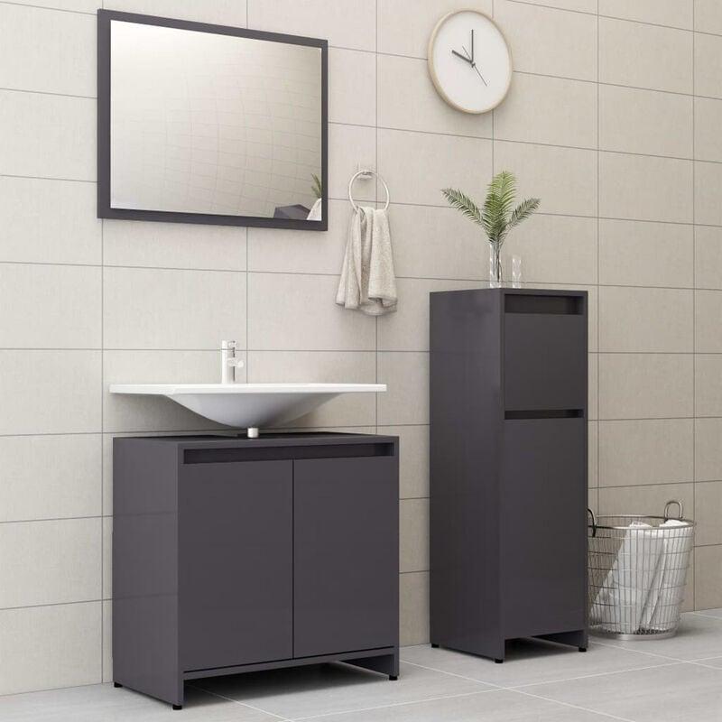 

Conjunto de muebles de bano 3 piezas aglomerado gris brillante