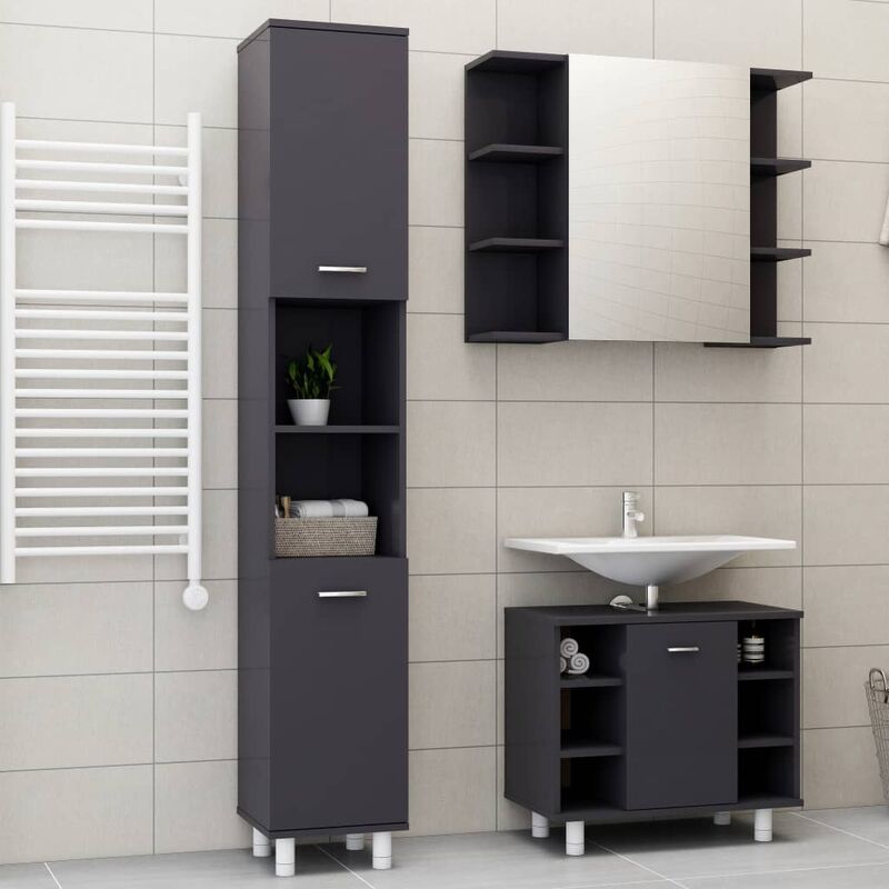 

Conjunto de muebles de baño 3 piezas aglomerado gris brillante