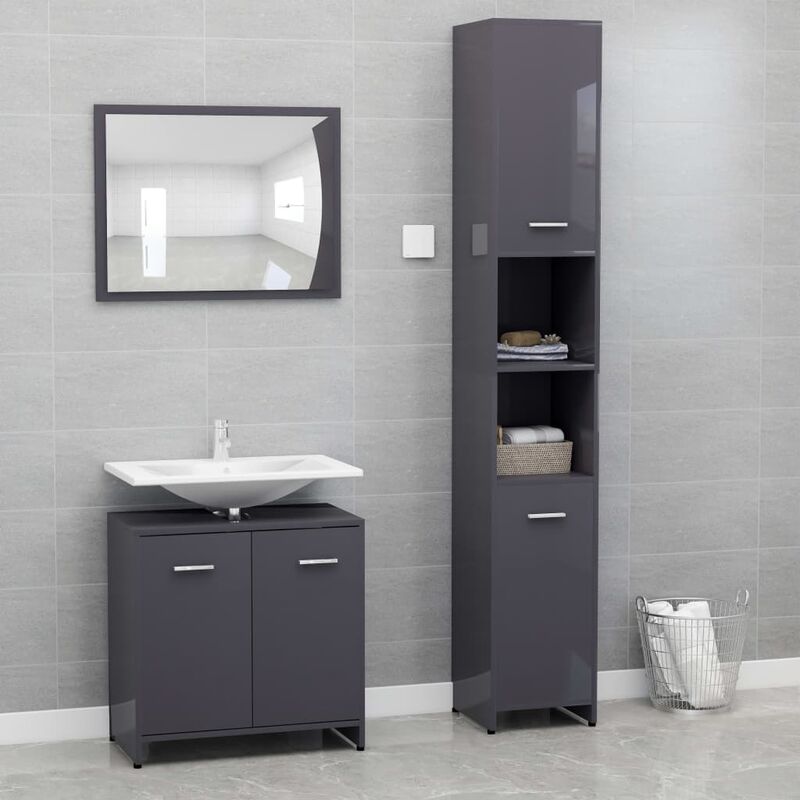 

Conjunto de muebles de baño 3 piezas aglomerado gris brillante