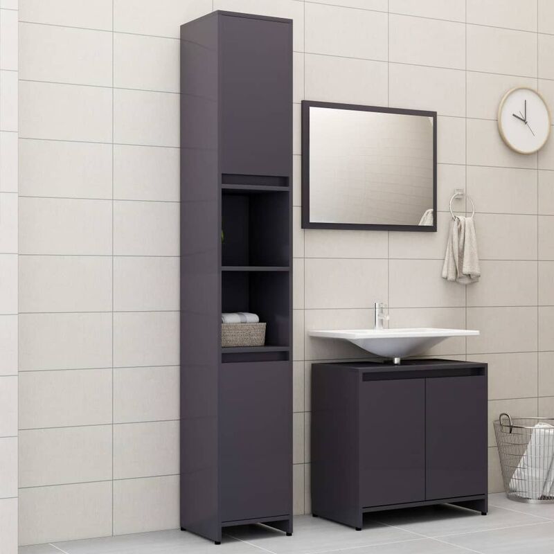 

Conjunto de muebles de baño 3 piezas aglomerado gris brillante