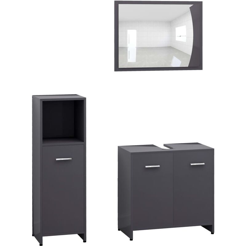 

Conjunto de muebles de baño 3 piezas aglomerado gris brillante - Gris - Vidaxl