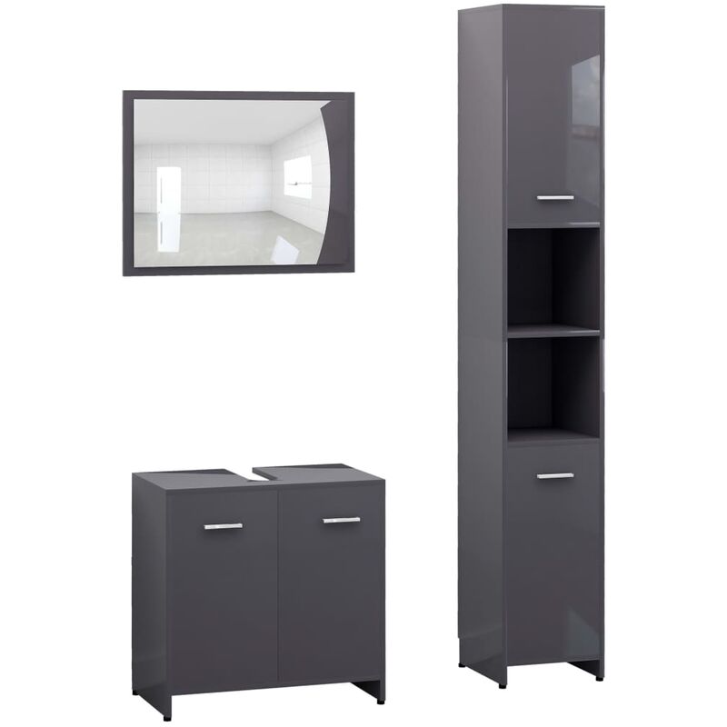 

Conjunto de muebles de baño 3 piezas aglomerado gris brillante - Gris - Vidaxl