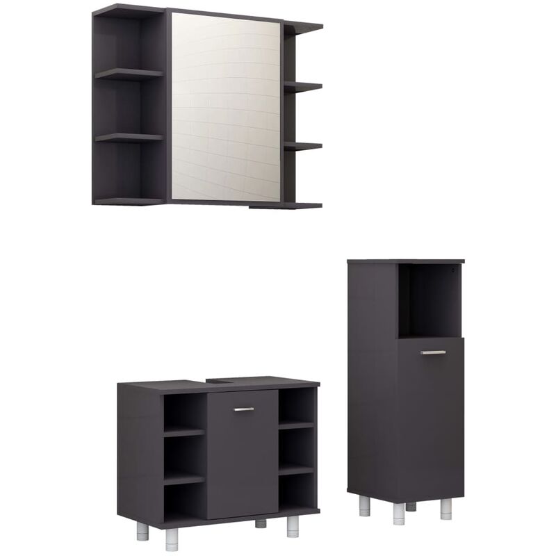 

vidaXL Conjunto de muebles de baño 3 piezas aglomerado gris brillante - Gris
