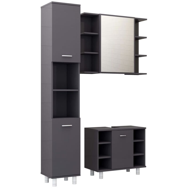 

Conjunto de muebles de baño 3 piezas aglomerado gris brillante - Gris - Vidaxl