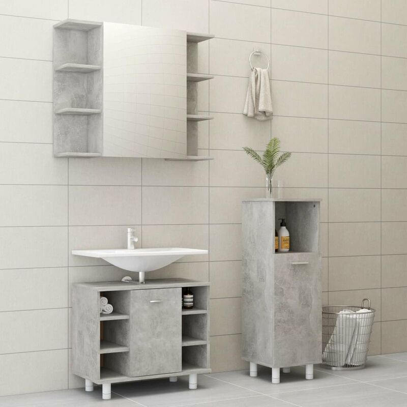 

Conjunto de muebles de bano 3 piezas aglomerado gris hormigon