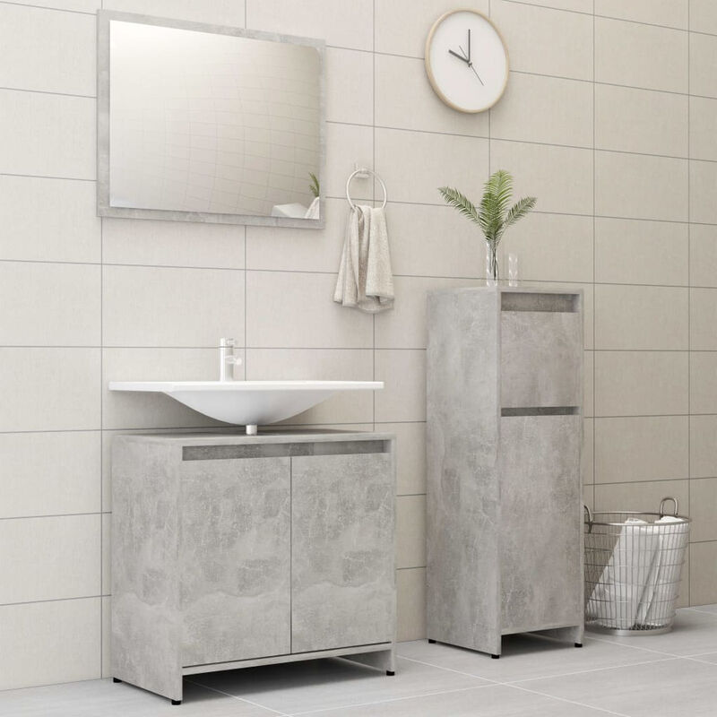 

Happyshopping - Conjunto de muebles de bano 3 piezas aglomerado gris hormigon