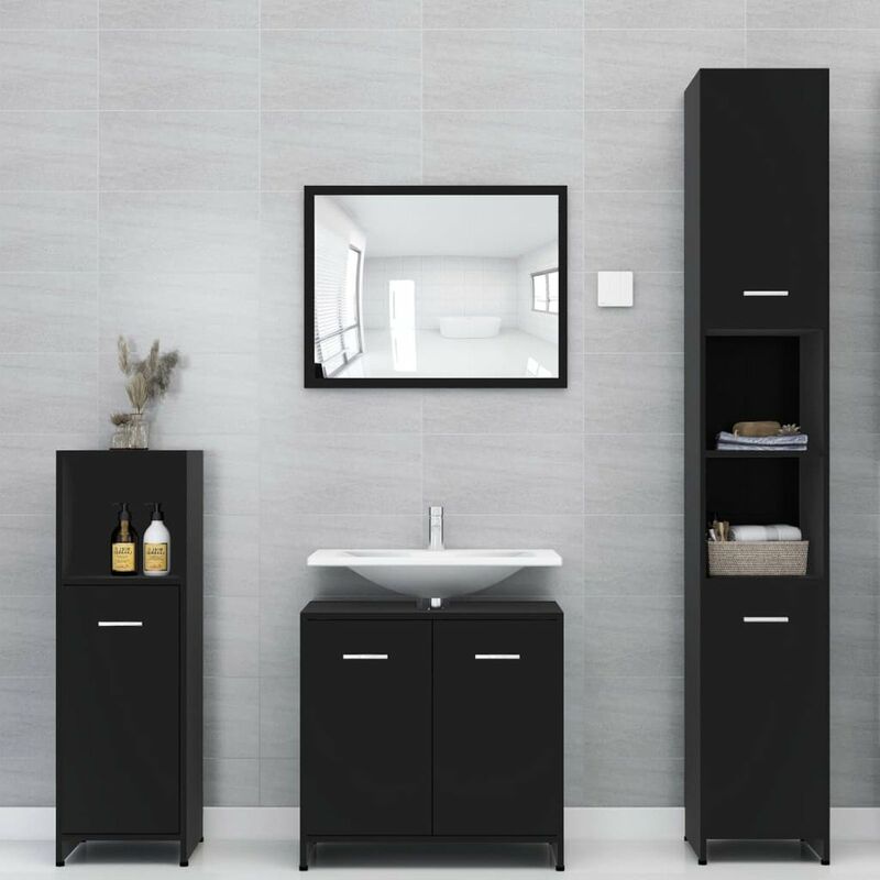 

Conjunto de muebles de bano 3 piezas aglomerado negro