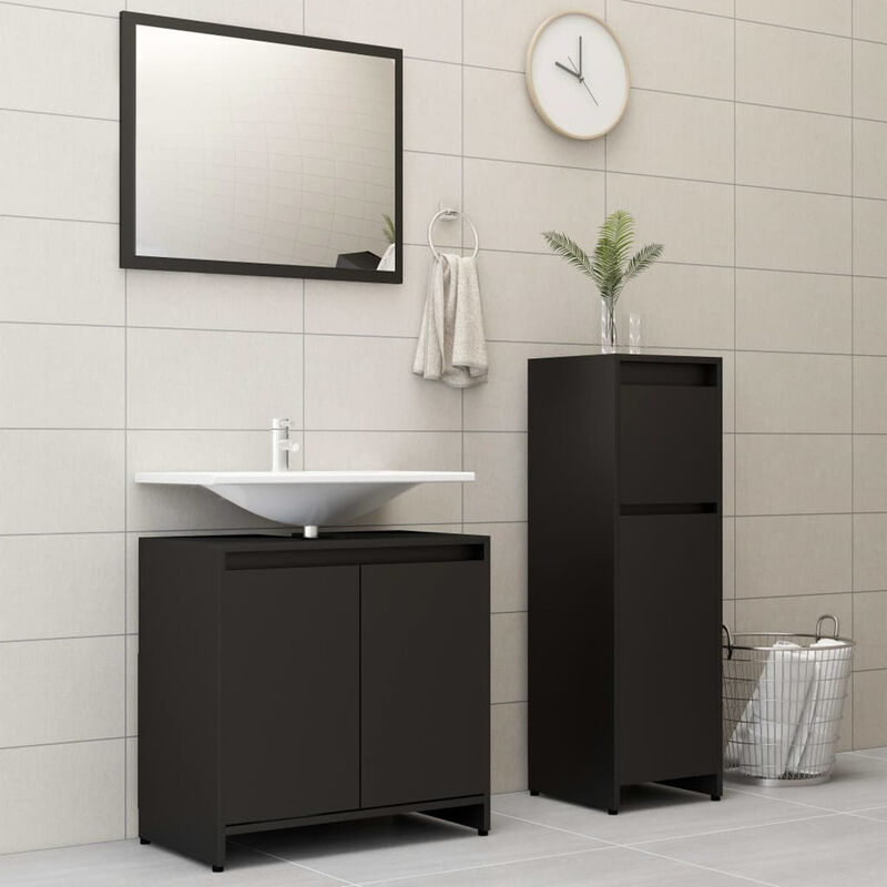 

Conjunto de muebles de bano 3 piezas aglomerado negro
