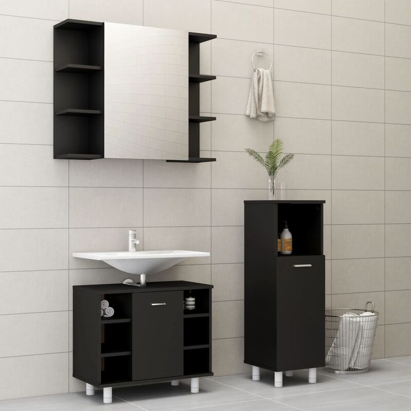 

Conjunto de muebles de baño 3 piezas aglomerado negro