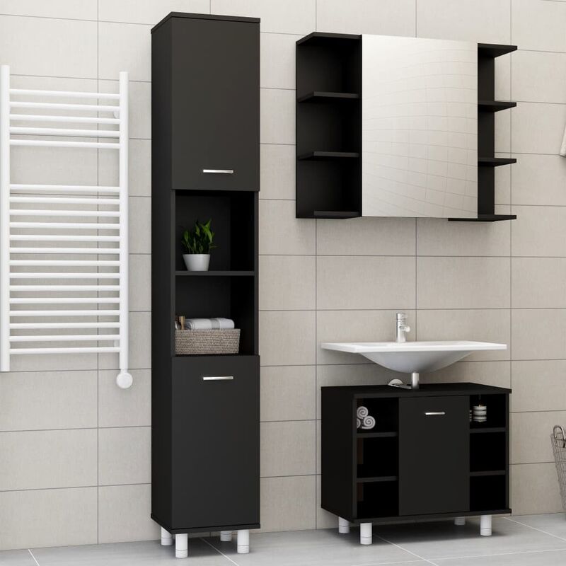 

Conjunto de muebles de baño 3 piezas aglomerado negro