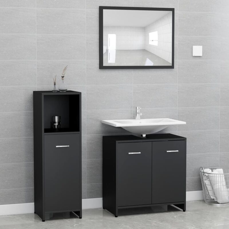 

Conjunto de muebles de baño 3 piezas aglomerado negro