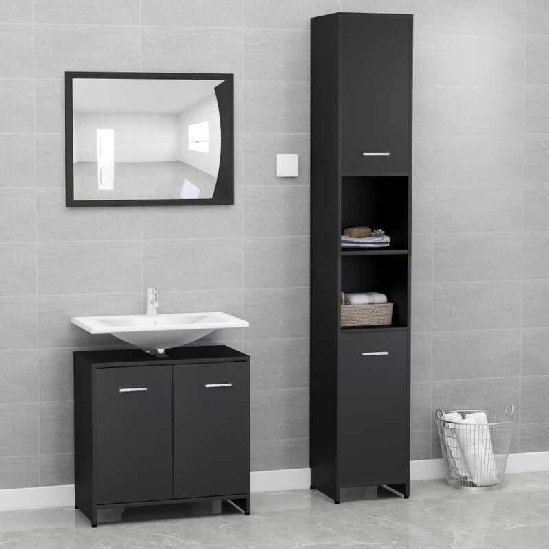 

Conjunto de muebles de baño 3 piezas aglomerado negro