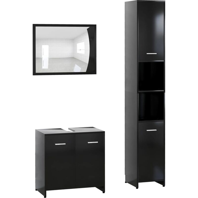 

Conjunto de muebles de baño 3 piezas aglomerado negro - Negro - Vidaxl