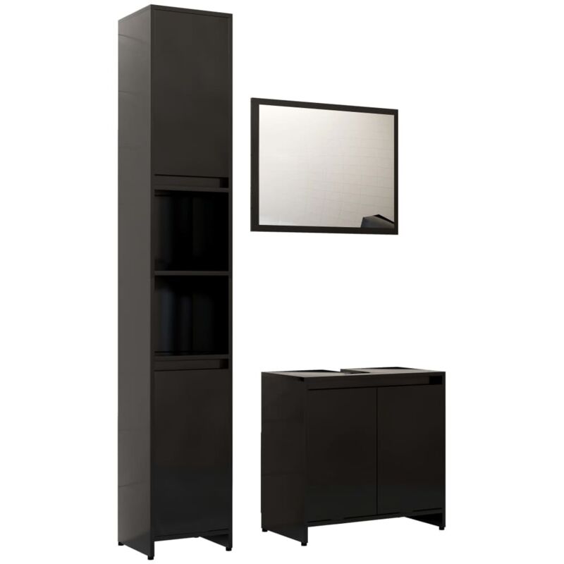 

Conjunto de muebles de baño 3 piezas aglomerado negro - Negro - Vidaxl