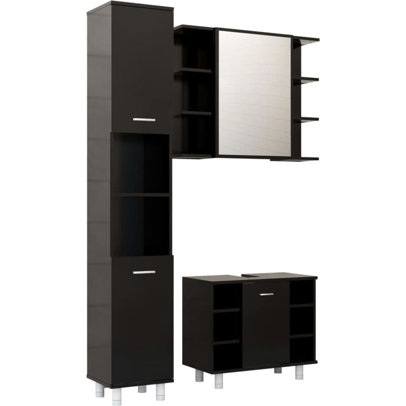 

Conjunto de muebles de baño 3 piezas aglomerado negro - Negro - Vidaxl