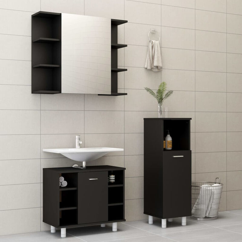 

Conjunto de muebles de bano 3 piezas aglomerado negro