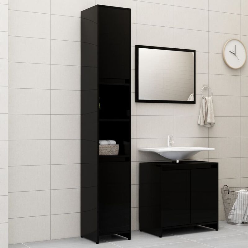 

Conjunto de muebles de baño 3 piezas aglomerado negro brillante