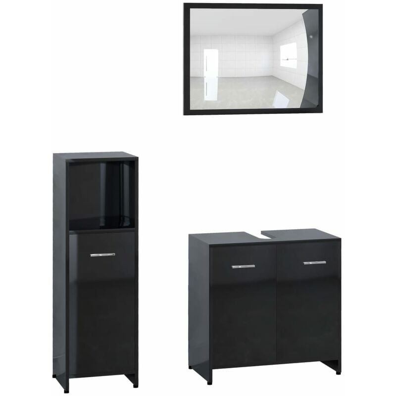 

Conjunto de muebles de baño 3 piezas aglomerado negro brillante - Negro - Vidaxl