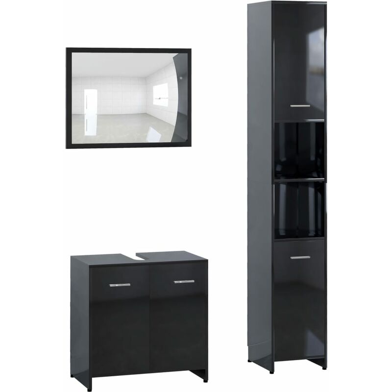 

Conjunto de muebles de baño 3 piezas aglomerado negro brillante - Negro - Vidaxl