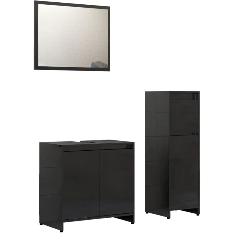 

Conjunto de muebles de baño 3 piezas aglomerado negro brillante - Negro - Vidaxl