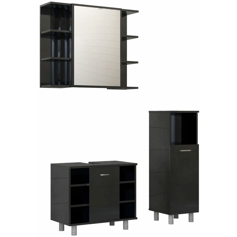 

Conjunto de muebles de baño 3 piezas aglomerado negro brillante - Negro - Vidaxl
